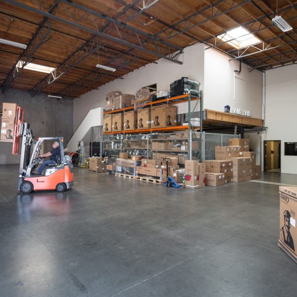 heating and air equipment stacked inside the Mauzy warehouse