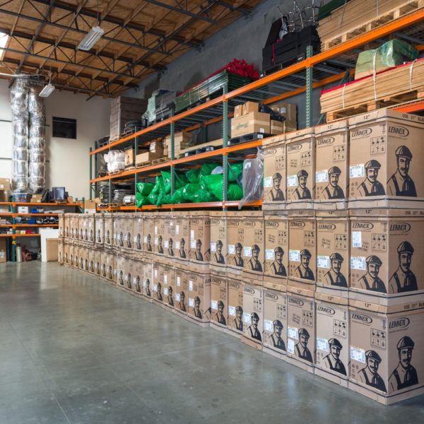 heating and air equipment stacked in the warehouse of Mauzy offices