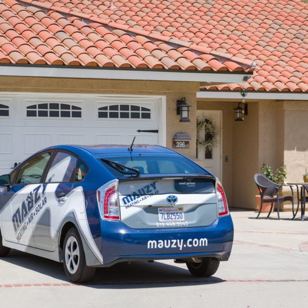 Mauzy vehicle at a customer's home for heating maintenance
