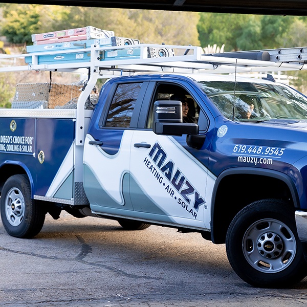 mauzy install truck at customer's home