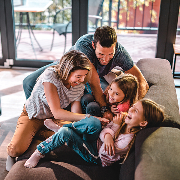 happy family on the couch